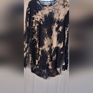 KLIEGOU Men's Black and White Tie-Dye  Tie-Dye Long Sleeve Shirt
